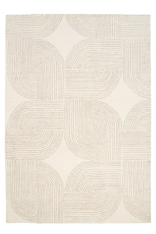 Beige rug with wavy line pattern on a white background