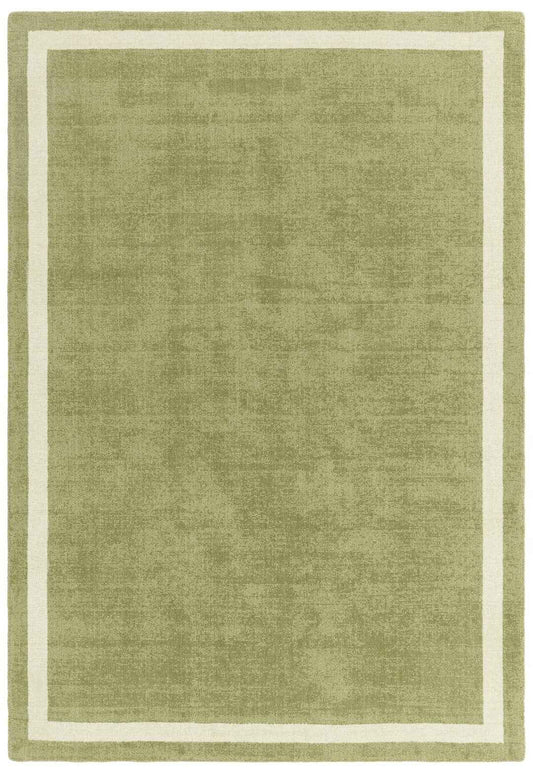 Luxury Albi Border Rug Collection in soft green with a subtle cream border for elegant home decor
