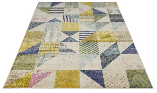 Concept Looms Carnaval Rug luxury geometric patterned rug with pastel yellow blue and green tones