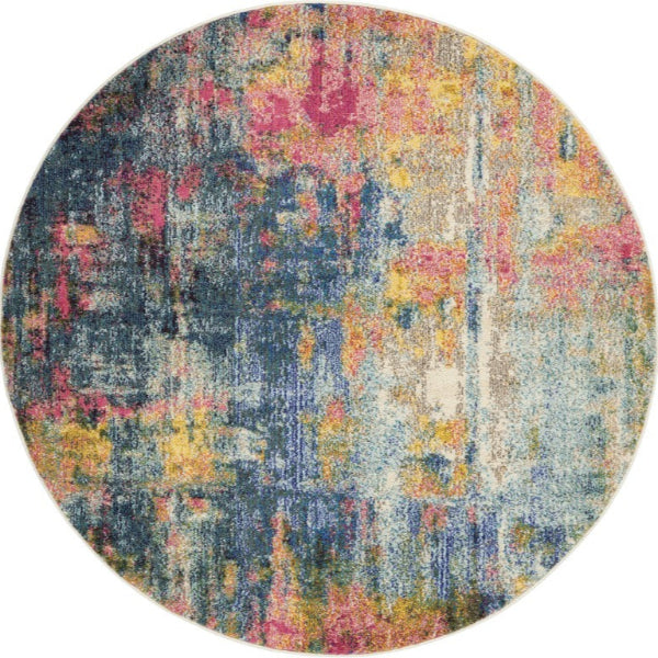 Multicolored round rug with abstract pattern on a white background