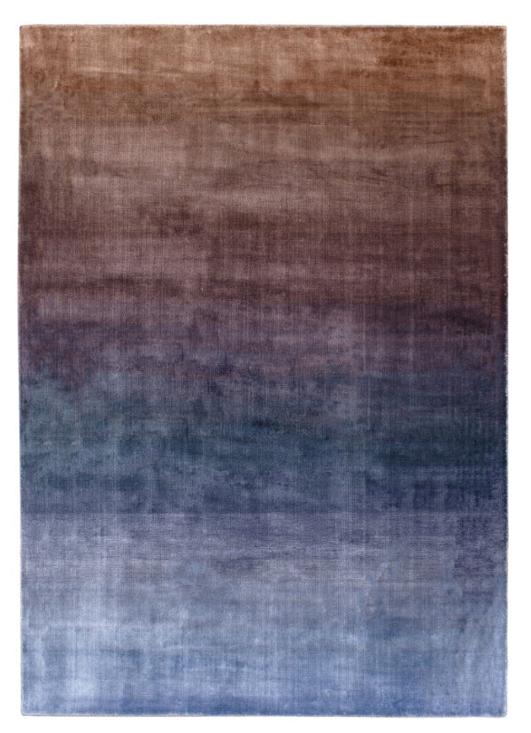 Gradient area rug transitioning from brown to blue on a white background