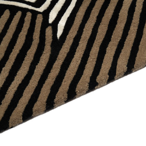 Close-up of a brown and black striped rug on a white background
