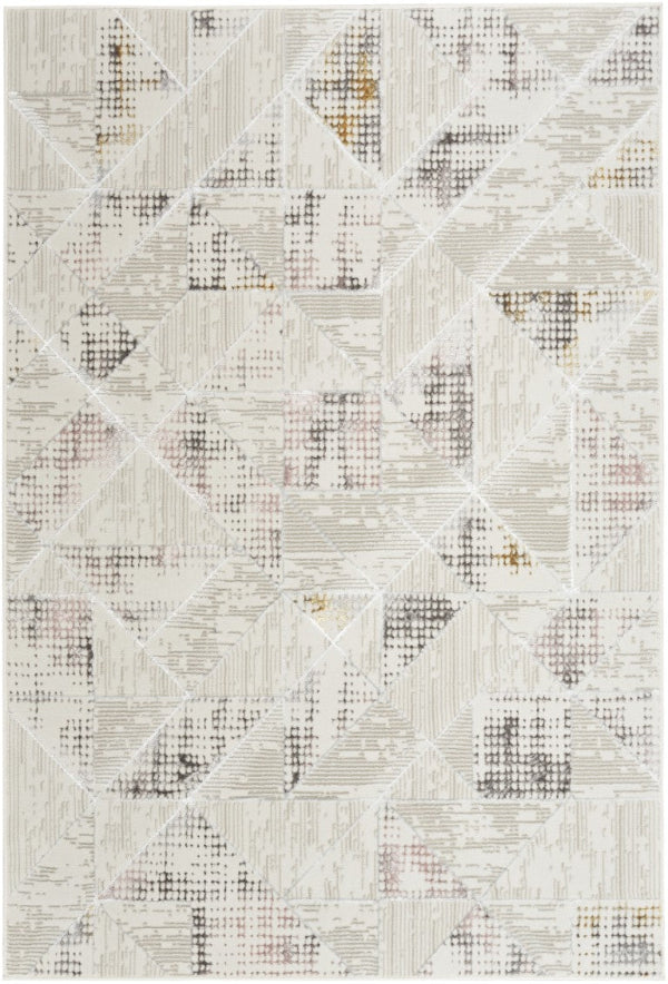 Patterned rug with geometric design on a white background