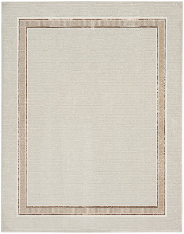 Beige rug with a decorative border on a beige background