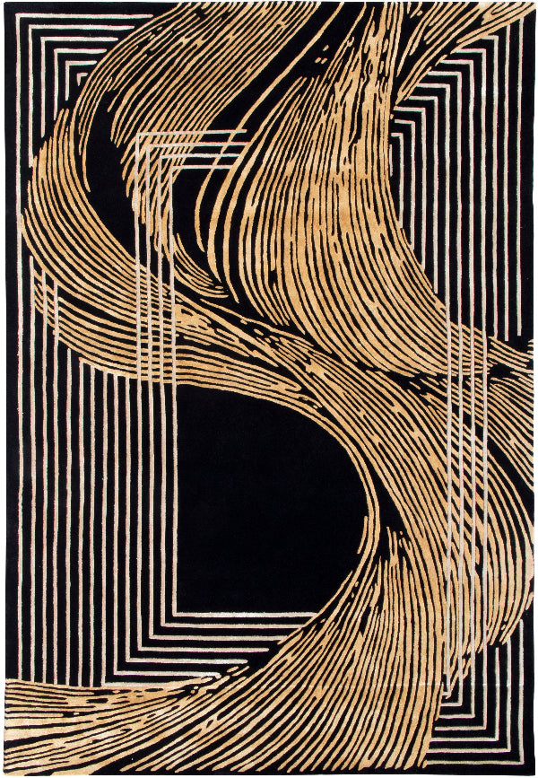 Rug with gold abstract pattern on a black background