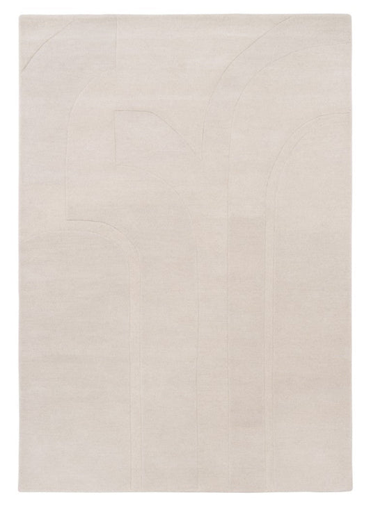 Beige rug with a subtle pattern on a white background