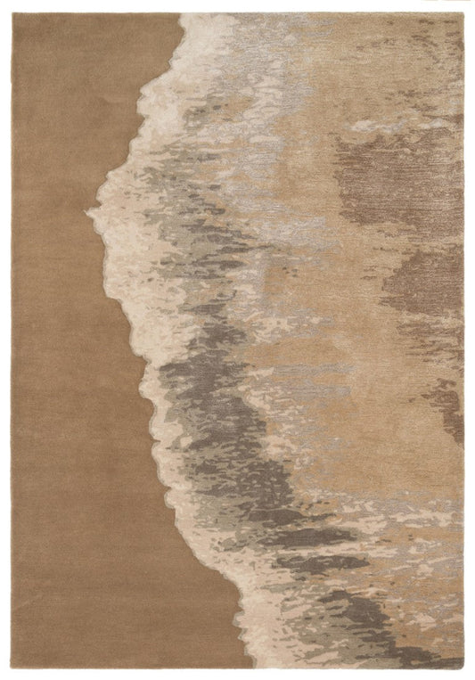 Rug with abstract design in brown and beige tones