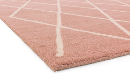 Asiatic luxury Albany geometric rug UK in soft pink with white linear pattern and plush texture
