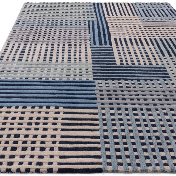 Asiatic Aspect Contemporary Designer Rug with geometric pattern in blue and beige luxury rug