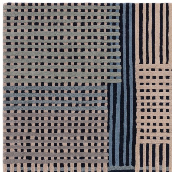 Asiatic luxury Aspect Contemporary Designer Rug with modern geometric blue and beige pattern