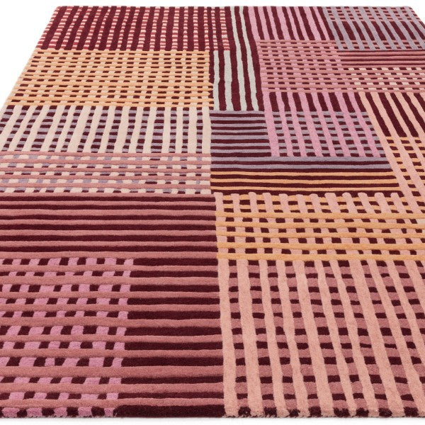 Asiatic luxury Aspect Contemporary Designer Rug with geometric pattern in pink and burgundy tones