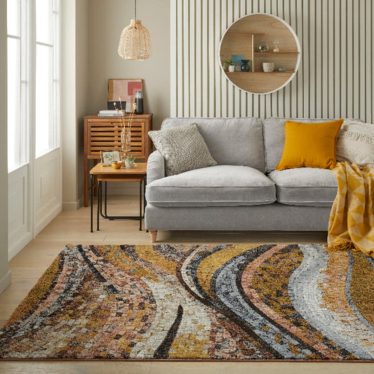 Concept Looms Amara Rug featuring vibrant patterns in a stylish living room setting