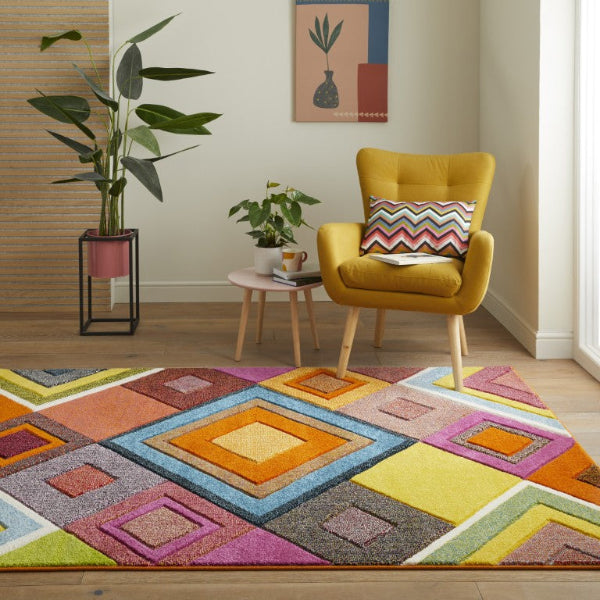Concept Looms Viva Rug luxury rug with vibrant geometric pattern in modern living room