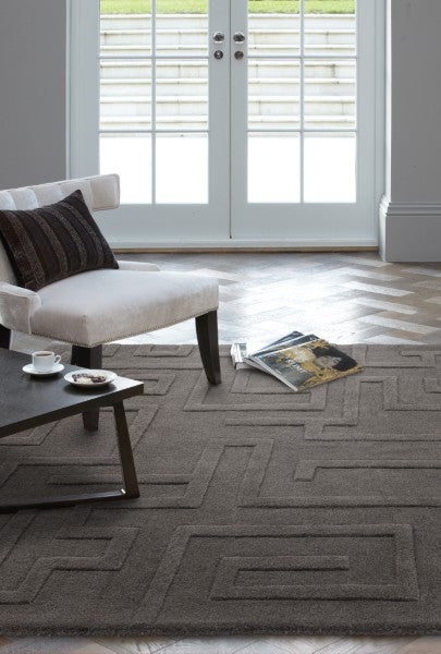Asiatic Luxury Rug from the Contemporary Plains Collection Maze Rug in a modern living room setting
