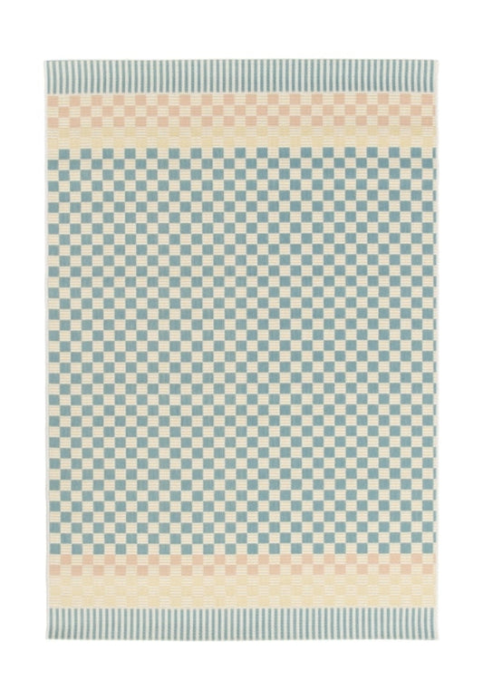 Cosmos Chequer Pastel Outdoor Rug in soft pastel colours with a stylish checkered design