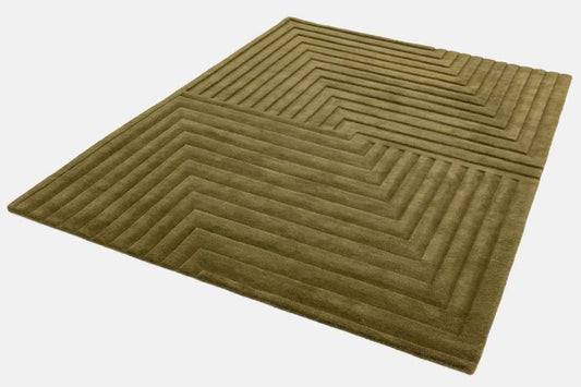 Asiatic Luxury Form 3D Sculpted Rugs in Olive Green with Geometric Texture Design
