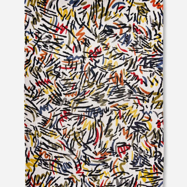 Louis De Poortere Dora and Graffito rug with abstract multicolour scribble design on cream background