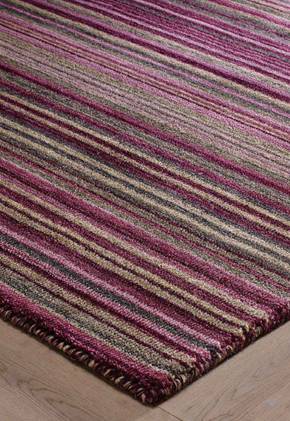 Melrose Carter stripes rug in purple and grey tones with textured luxury finish by Melrose Interiors