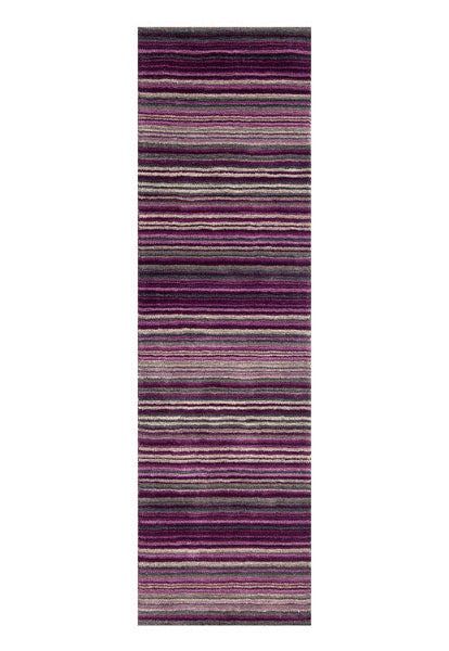 Melrose Carter stripes rug luxury runner with purple and grey horizontal stripe design by Melrose Interiors