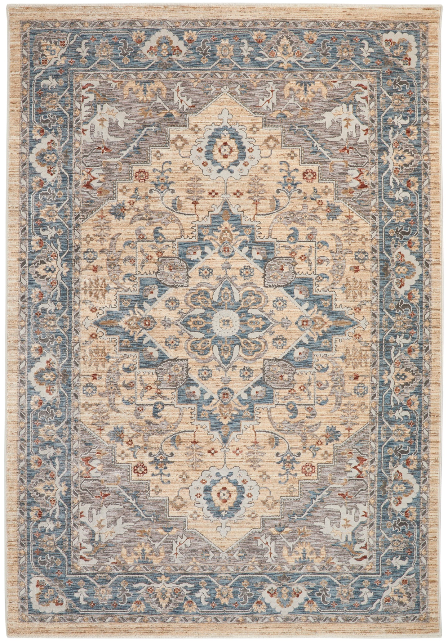 Elegant luxury rug from The Legacy Rug Collection featuring intricate floral patterns in beige and blue