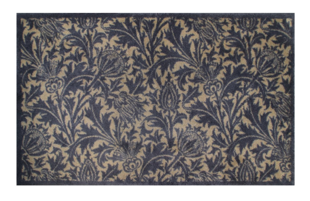 Turtle Mats Thistle Design indoor Mat with dark floral thistle pattern on beige background