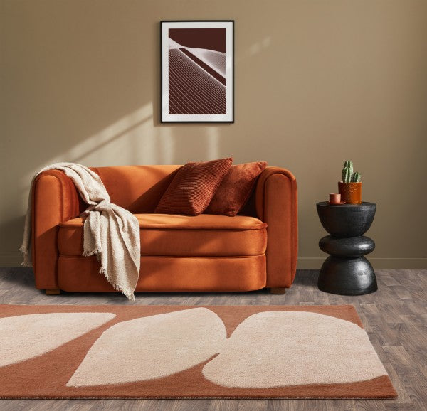 Asiatic luxury rug with contemporary design canvas rug in soft cream and brown tones placed in modern living room