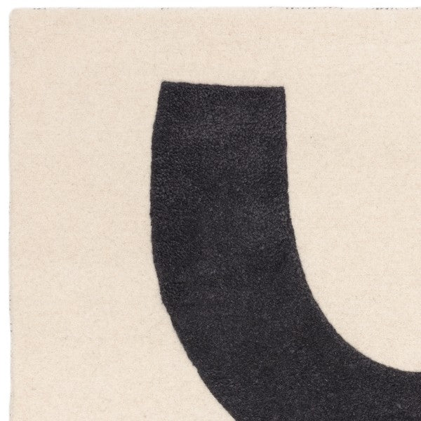 Asiatic luxury Contemporary Design Canvas Rug with black curved pattern on cream background