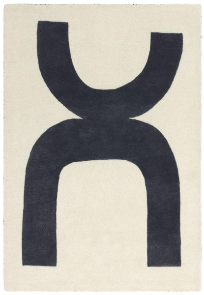 Asiatic luxury rug featuring a black and white abstract pattern in a contemporary design canvas rug style