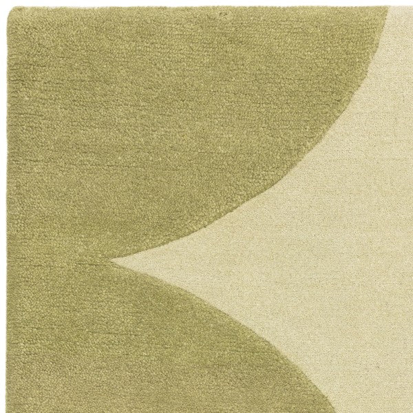 Asiatic luxury rug with contemporary design canvas rug featuring green and cream abstract shapes