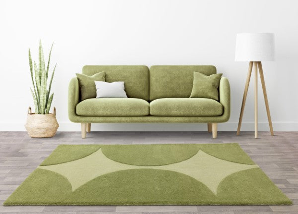 Asiatic luxury rug with contemporary design canvas rug pattern in green shades on wooden floor