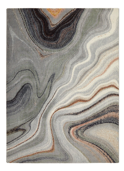 Concept Looms Amara Rug featuring a modern abstract design with swirling grey and earthy tones