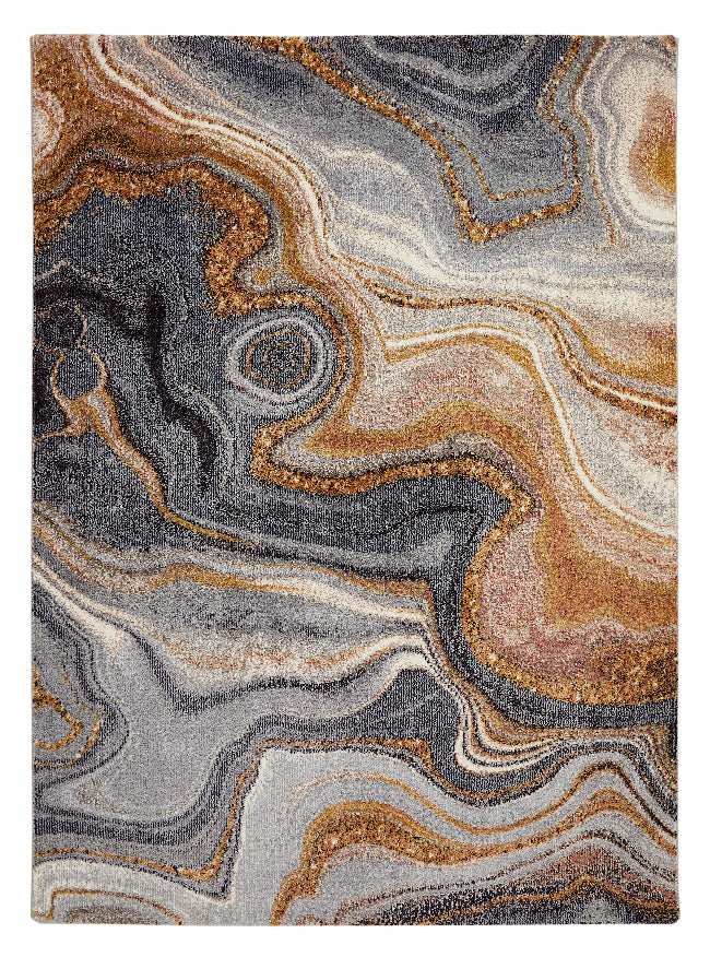 Concept Looms Amara Rug featuring a stunning abstract design in grey and gold tones