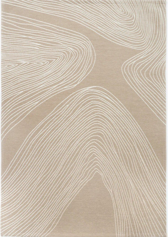 Beige area rug with wavy line pattern