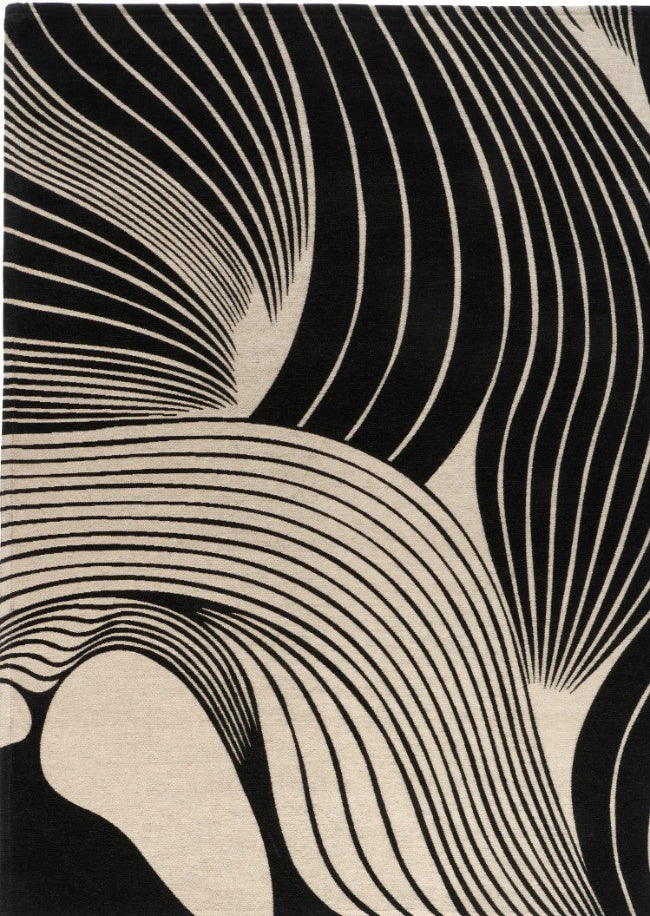 Rug with black and beige abstract pattern