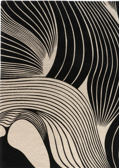 Rug with black and beige abstract pattern