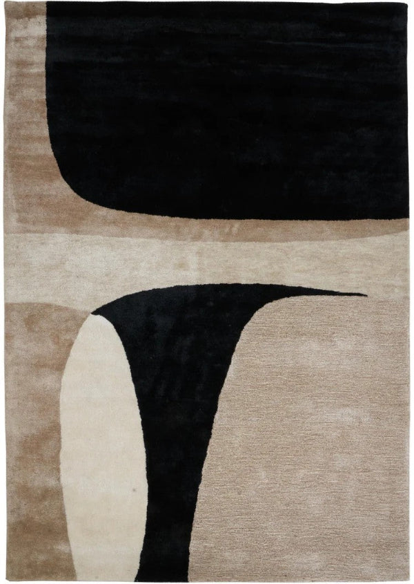 Rug with abstract black and beige design