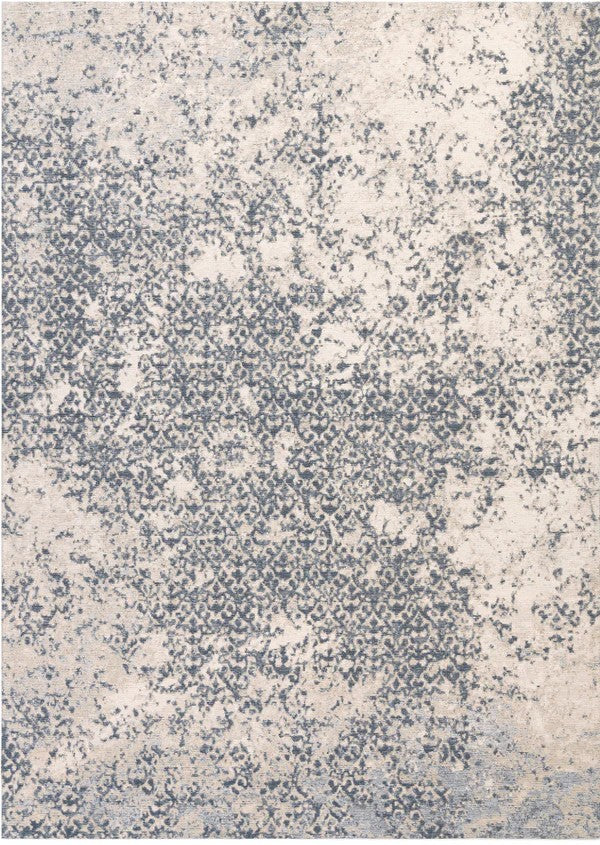 Textured blue and beige area rug with a subtle pattern