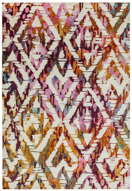 Asiatic Amelie Multicolour Flatweave Rugs featuring a vibrant geometric design in rich hues