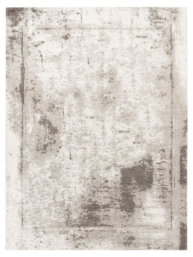 Textured area rug with a neutral color palette on a plain background