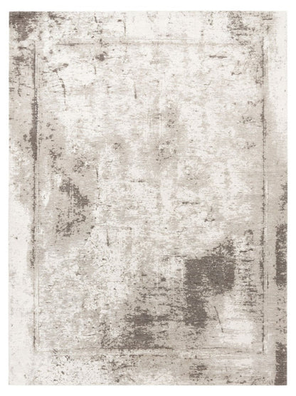 Textured area rug with a neutral color palette on a plain background