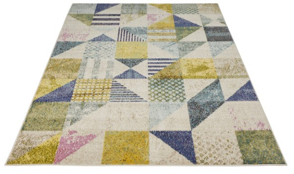 Concept Looms Carnaval Rug luxury geometric patterned rug with pastel yellow blue and green tones