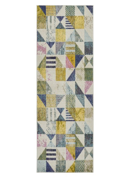 Concept Looms Carnaval Rug luxury runner with geometric multicolour pattern in yellow blue and green