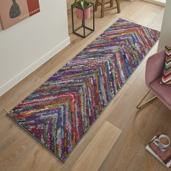 Concept Looms Carnaval Rug luxury colourful runner with chevron pattern on wooden floor