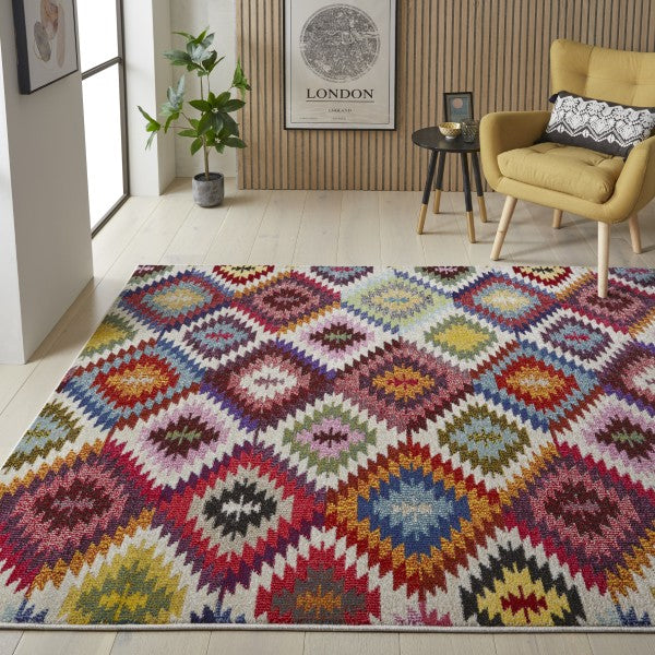 Concept Looms Carnaval Rug luxury colourful geometric patterned rug in modern living room