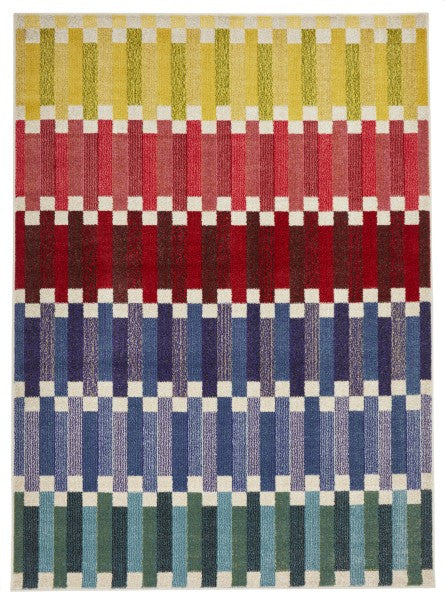 Concept Looms Carnaval Rug luxury rug with vibrant multicolour striped pattern and checkerboard accents