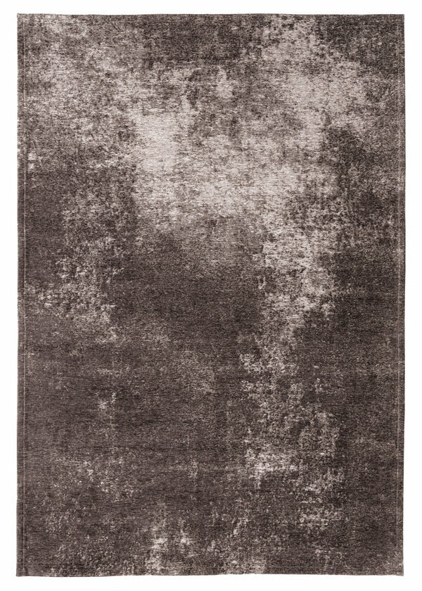 Textured area rug with a dark brown and gray pattern on a white background