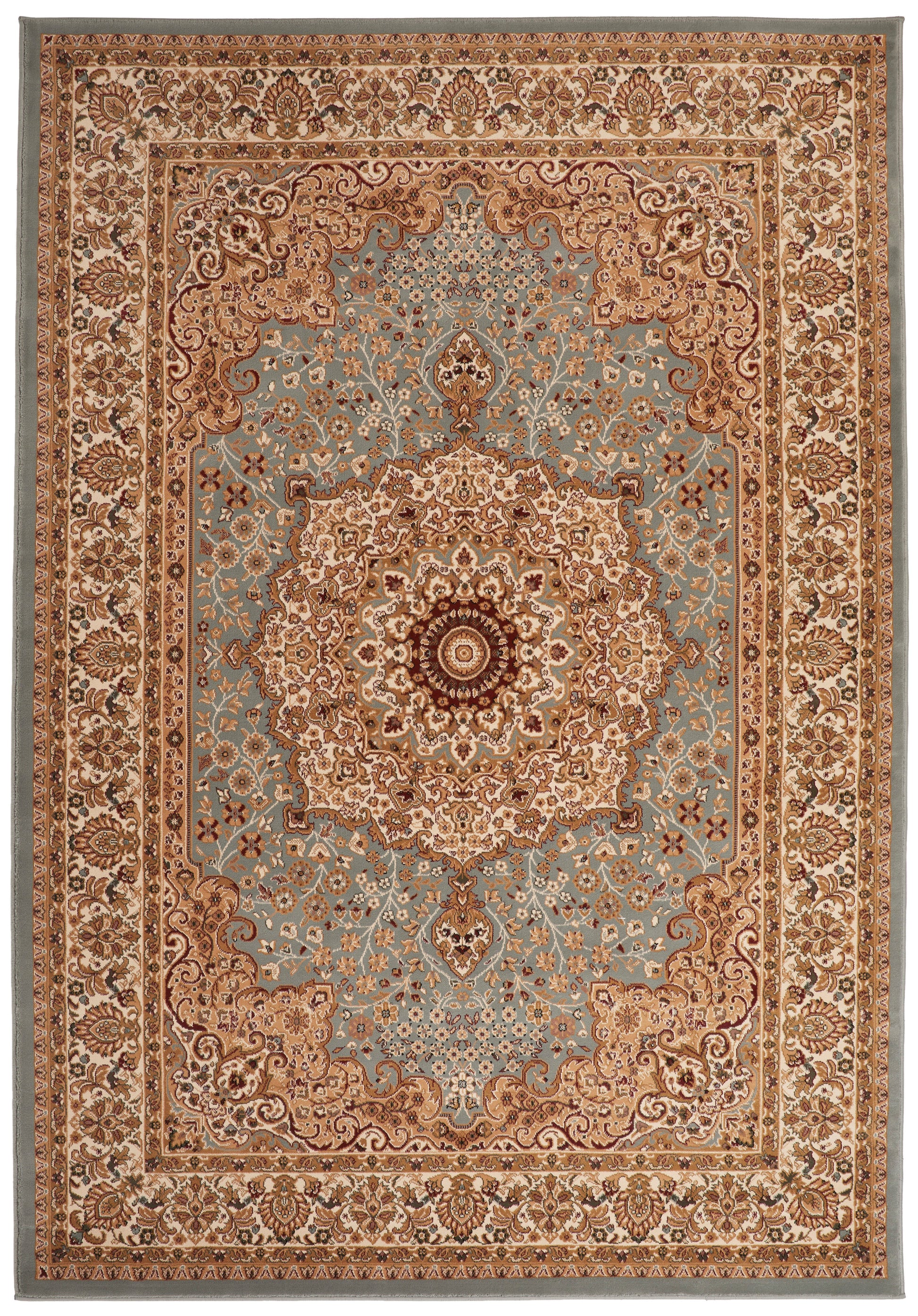 Concept Looms Luxury Rug with Intricate Floral Patterns in Blue and Gold Hues