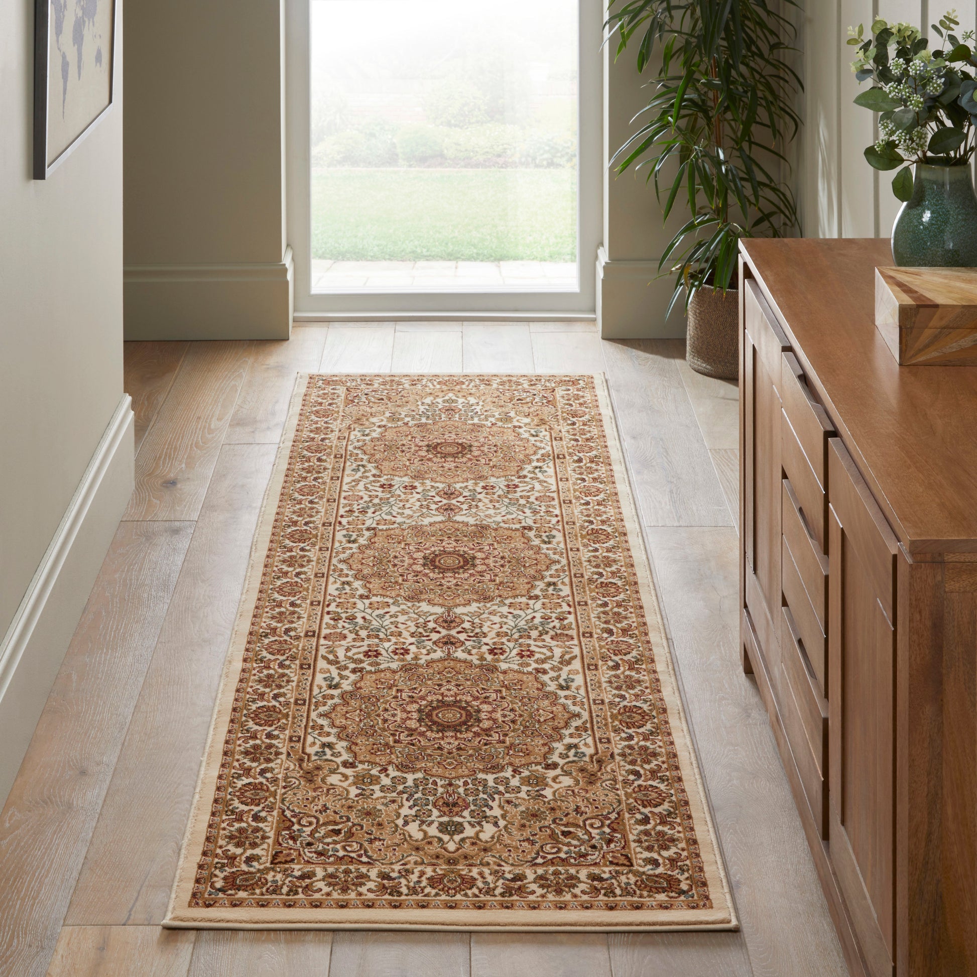 Luxury Concept Looms Rug with Vintage Floral Pattern in a Stylish Hallway Setting