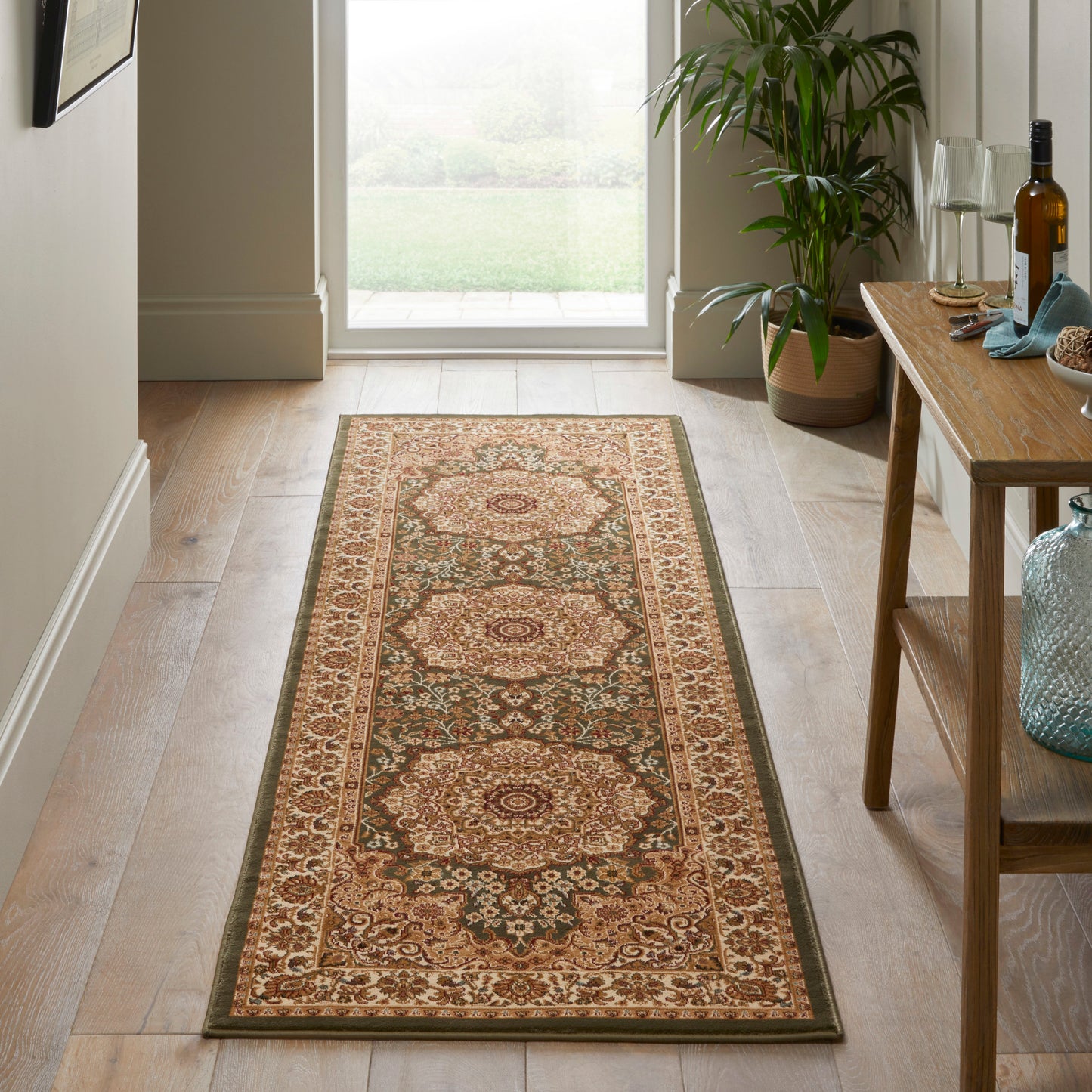 Luxury rug from Concept Looms featuring intricate floral patterns in rich earthy tones, perfect for hallway decor