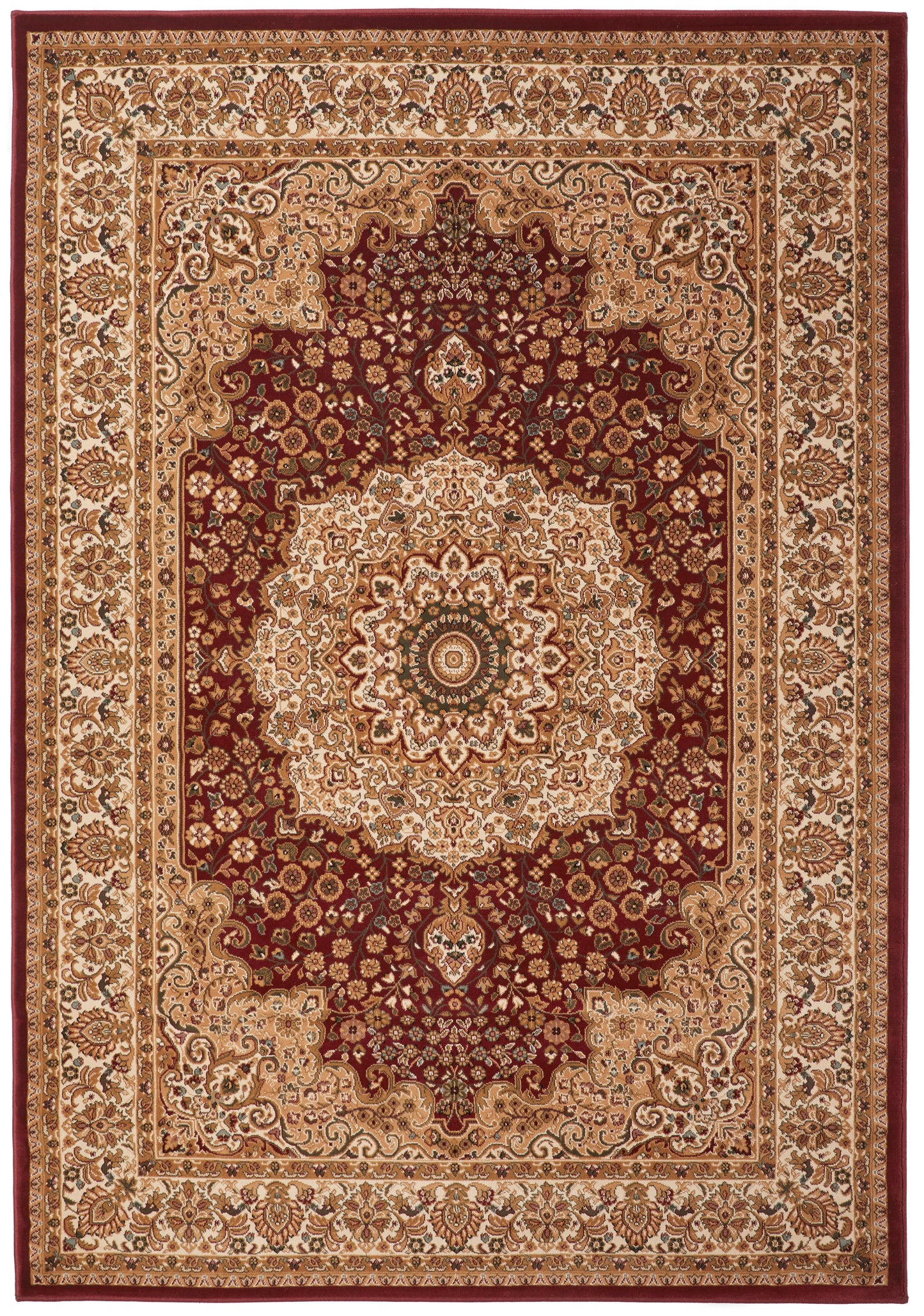 Luxury Concept Looms Rug with intricate floral patterns in rich maroon and cream tones